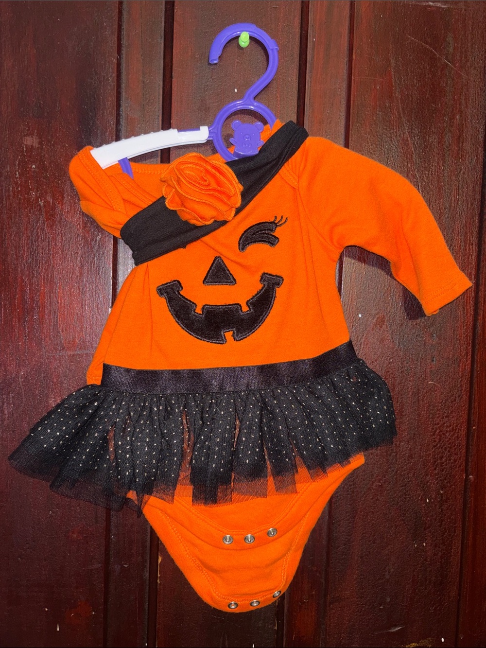 Baby Pumpkin Tutu Costume in Orange with Black Accents & headband